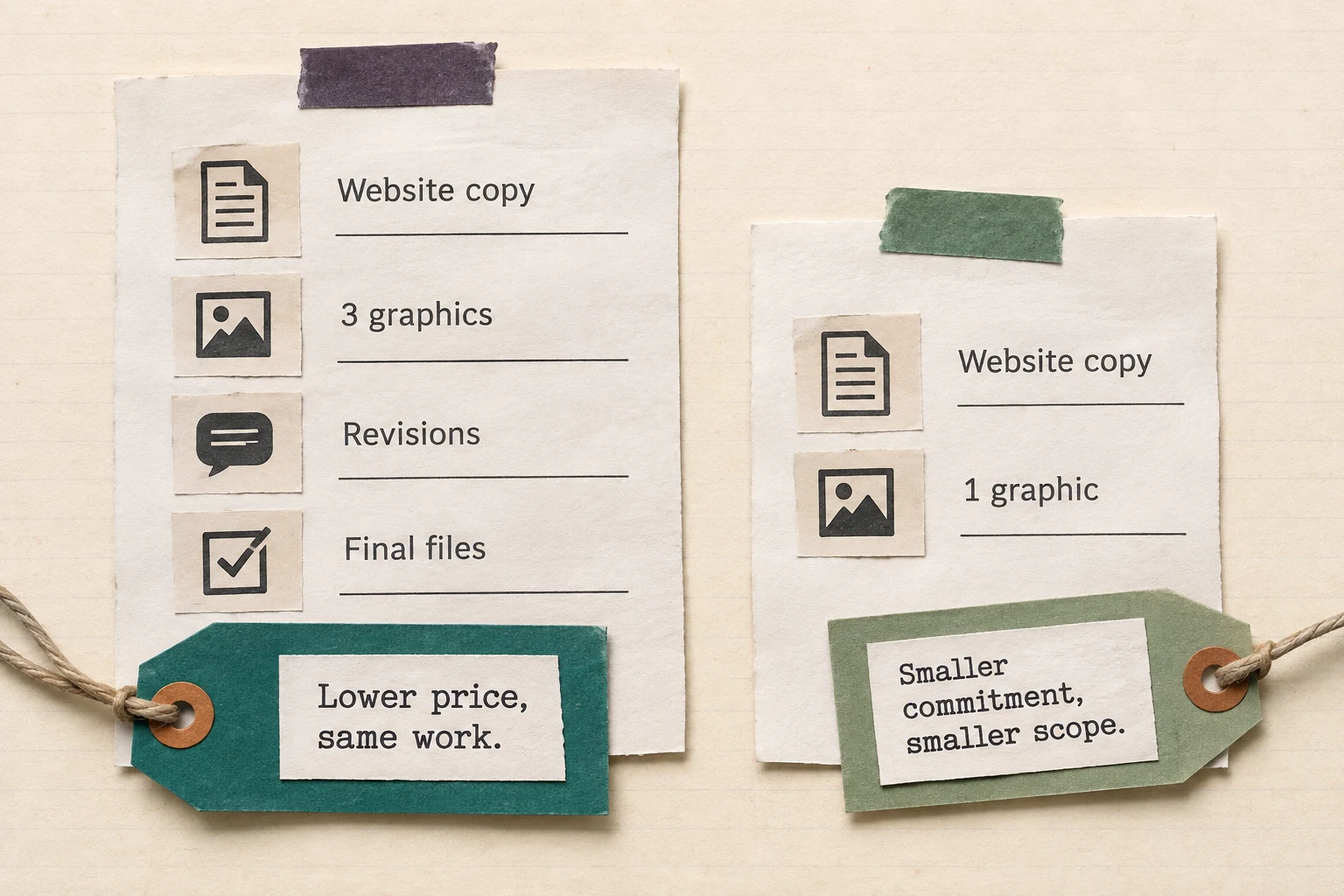 Two project offers contrast a same-scope price discount with a smaller paid engagement.