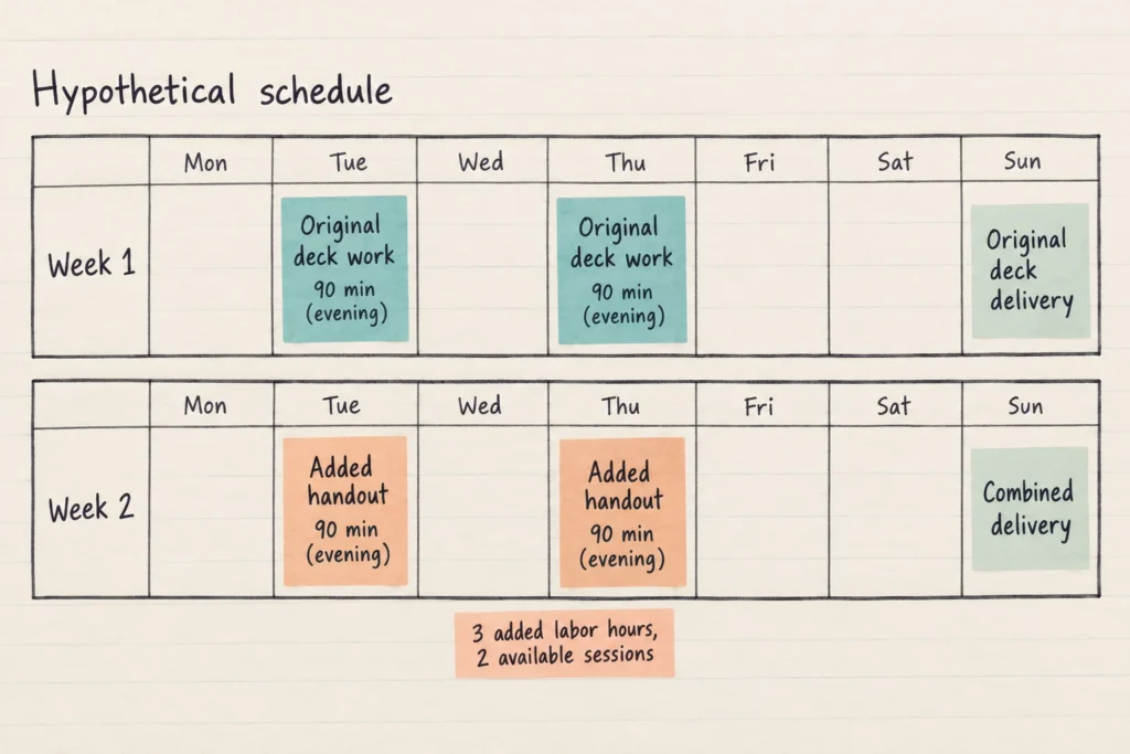 The original deck fills this week's two evening sessions, while an added handout fills the following week's two sessions.